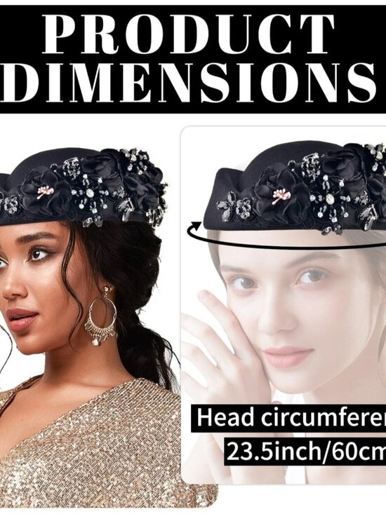 Women\'s British Felt hat Church Derby Headdress Floral Beret hat Black main image 2